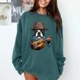 Guitar Shirt Boston Terrier Dog Playing Acoustic Guitar Comfort Colors Sweatshirt Blue Spruce