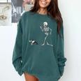Halloween Boston Terrier And Skeleton Comfort Colors Sweatshirt Blue Spruce