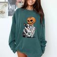Halloween Skeleton Boston Terrier Comfort Colors Sweatshirt Blue Spruce