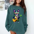 Hawaiian Boston Terrier & Pineapple Ukulele Summer Vacation Comfort Colors Sweatshirt Blue Spruce