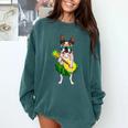 Hawaiian Boston Terrier Dog Pineapple Ukulele Summer For Men Women Girls Kids Comfort Colors Sweatshirt Blue Spruce
