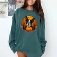 Pumpkin Boston Terrier Costume On Boston Terrier Halloween Comfort Colors Sweatshirt Blue Spruce