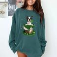 St Patrick's Day Leprechaun Boston Terrier Dog Shamrock For Men Women Kids Comfort Colors Sweatshirt Blue Spruce