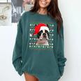 Ugly Xmas Sweater Santa Boston Terrier Dog Christmas For Men Women Kids Comfort Colors Sweatshirt Blue Spruce