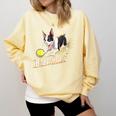 Ballaholic Boston Terrier Dog Chasing Bostie Ball Comfort Colors Sweatshirt Butter