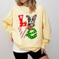 Boston Terrier Christmas Tree Lights Santa Dog Xmas For Men Women Kids Comfort Colors Sweatshirt Butter