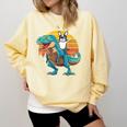 Boston Terrier Dog Riding Dinosaur T Rex Boys Comfort Colors Sweatshirt Butter