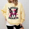 Boston Terrier Heart Glasses Girls Bostie Valentines Day Comfort Colors Sweatshirt Butter