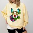 Boston Terrier In Red Day Of The Dead Sugar Skull Dog Comfort Colors Sweatshirt Butter