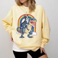 Boston Terrier Riding Dinosaur T-Rex Boys Kids Rainbow Comfort Colors Sweatshirt Butter