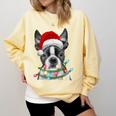 Boston Terrier Santa Christmas Tree Lights Xmas Boys Men Dog Comfort Colors Sweatshirt Butter