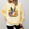 Cute Boston Terrier Spring Flower Garden Colorful Puppy Dog Comfort Colors Sweatshirt Butter
