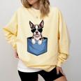 Cute Pocket Boston Terrier Lover Dog Mom Comfort Colors Sweatshirt Butter