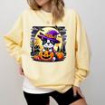 Halloween Boston Terrier Dog Breed With Jack O' Lantern Art Comfort Colors Sweatshirt Butter