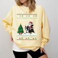 Ugly Christmas Tree Lights Xmas Santa Riding Boston Terrier Comfort Colors Sweatshirt Butter