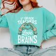 1st Grade Teachers Love Brains Shirt Halloween Teacher Comfort Colors Sweatshirt Chalky Mint