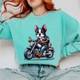 Biker Boston Terrier Dog Riding Motorbike Comfort Colors Sweatshirt Chalky Mint