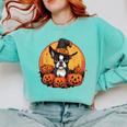 Boston Terrier Bostie Dog Breed Pet Halloween Pumpkins Comfort Colors Sweatshirt Chalky Mint