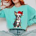 Boston Terrier Christmas Santa Hat Tree Lights Pajama Comfort Colors Sweatshirt Chalky Mint