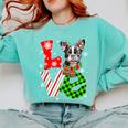 Boston Terrier Christmas Tree Lights Santa Dog Xmas For Men Women Kids Comfort Colors Sweatshirt Chalky Mint