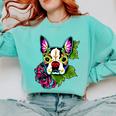 Boston Terrier In Day Of The Dead Sugar Skull Dog Comfort Colors Sweatshirt Chalky Mint