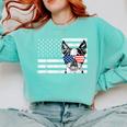 Boston Terrier Dog 4th Of July US American Flag Patriotic Comfort Colors Sweatshirt Chalky Mint