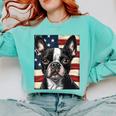 Boston Terrier Dog American Flag 4th Of July Patriotic Puppy Comfort Colors Sweatshirt Chalky Mint