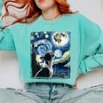 Boston Terrier Dog Art Van Gogh Starry Night Boston Terrier Comfort Colors Sweatshirt Chalky Mint