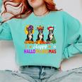 Boston Terrier Dog Halloween Christmas Hallothanksmas Men Women Kids Comfort Colors Sweatshirt Chalky Mint