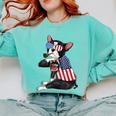 Boston Terrier Dog Merica 4th Of July Usa American Flag Men Comfort Colors Sweatshirt Chalky Mint