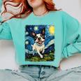 Boston Terrier Dog Starry Night Painting Comfort Colors Sweatshirt Chalky Mint