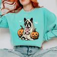 Boston Terrier Ghost Boo Halloween Costume Spooky Season Comfort Colors Sweatshirt Chalky Mint