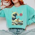 Boston Terrier Japanese Kanagawa Wave Surf Dog Comfort Colors Sweatshirt Chalky Mint