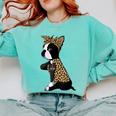Boston Terrier Lover I Love Mom Tattoo Leopard Comfort Colors Sweatshirt Chalky Mint