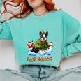 Boston Terrier Merry Christmas Tree Lights Dog X-Mas Dogs Comfort Colors Sweatshirt Chalky Mint