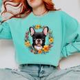 Boston Terrier Mom Floral Bostie Dog Lover Flowers Cute Comfort Colors Sweatshirt Chalky Mint