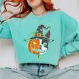 Boston Terrier Pumpkin Jack O Lantern Halloween Comfort Colors Sweatshirt Chalky Mint