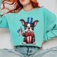 Boston Terrier Puppy Dog Holds His American Flag 4th Of July Comfort Colors Sweatshirt Chalky Mint