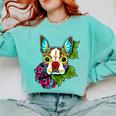 Boston Terrier In Red Day Of The Dead Sugar Skull Dog Comfort Colors Sweatshirt Chalky Mint