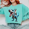 Boston Terrier Riding T-Rex Dinosaur Dog Lover Comfort Colors Sweatshirt Chalky Mint