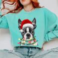 Boston Terrier Santa Christmas Tree Lights Xmas Boys Men Dog Comfort Colors Sweatshirt Chalky Mint