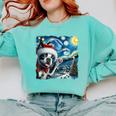Boston Terrier Santa Starry Night Van Gogh Christmas Dog Men Women Kids Comfort Colors Sweatshirt Chalky Mint