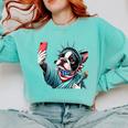 Boston Terrier Selfie Statue Of Liberty 4th Of July American Comfort Colors Sweatshirt Chalky Mint