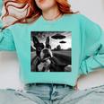 Boston Terrier Graphic Selfie With UFOs Weird Aliens Comfort Colors Sweatshirt Chalky Mint