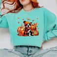 Boston Terrier Thanksgiving Leopard Pumpkins Fall Leaves Comfort Colors Sweatshirt Chalky Mint