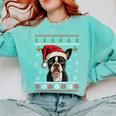 Boston Terrier Ugly Christmas Sweater Xmas For Adults Kids Comfort Colors Sweatshirt Chalky Mint