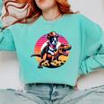 Boston Terrier Wearing A Cowboy Hat On T-Rex Comfort Colors Sweatshirt Chalky Mint