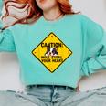 Caution Sign Boston Terrier Dog Bostie Puppy Comfort Colors Sweatshirt Chalky Mint