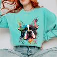 Cute Boston Terrier Puppy Dog Art Lover Unique Painting For Men Women Kids Comfort Colors Sweatshirt Chalky Mint