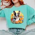 Cute Boston Terrier Spring Flower Garden Colorful Puppy Dog Comfort Colors Sweatshirt Chalky Mint